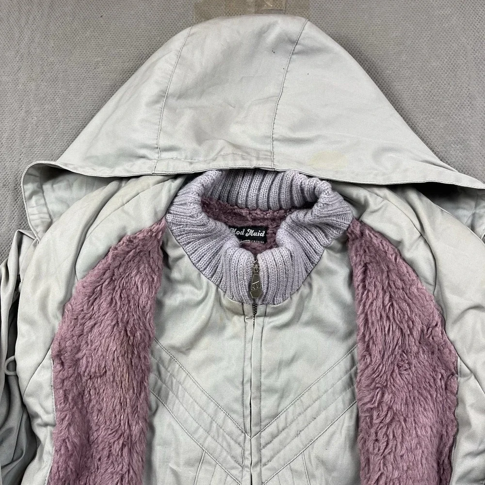 Vintage‎ Mod Maid Jacket Womens Medium Fleece Lined Y2K Long Coat Gray Full Zip